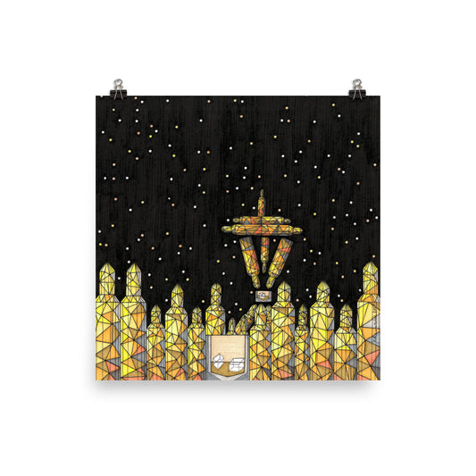 Whiskey Seattle Skyline poster